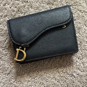 Dior Textured Black Wallet with Gold Accent